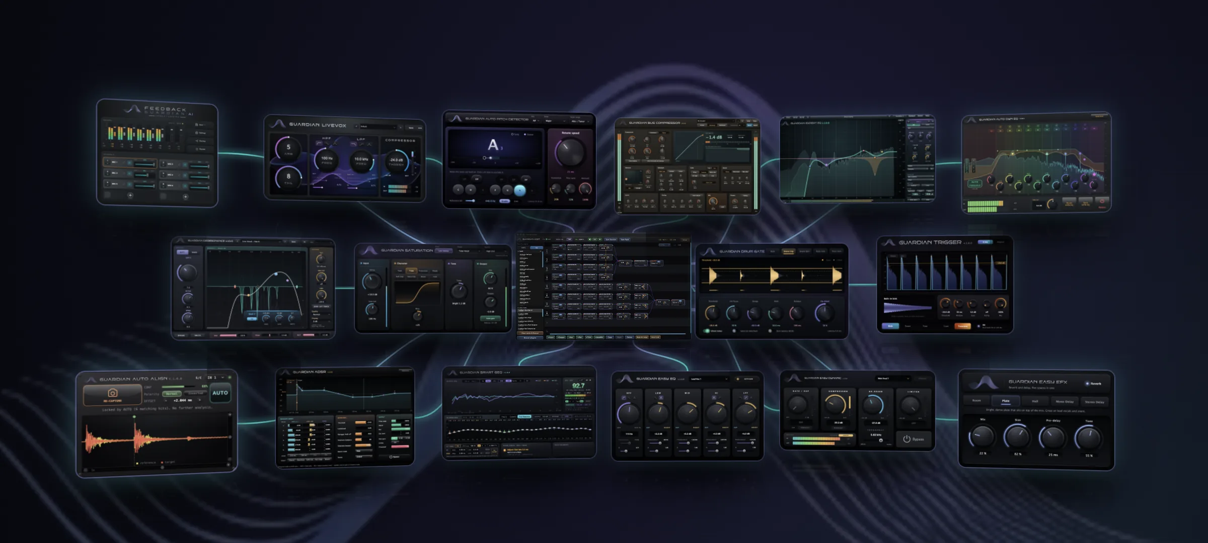 All Guardian plug-ins shown together, each with its edges lit up