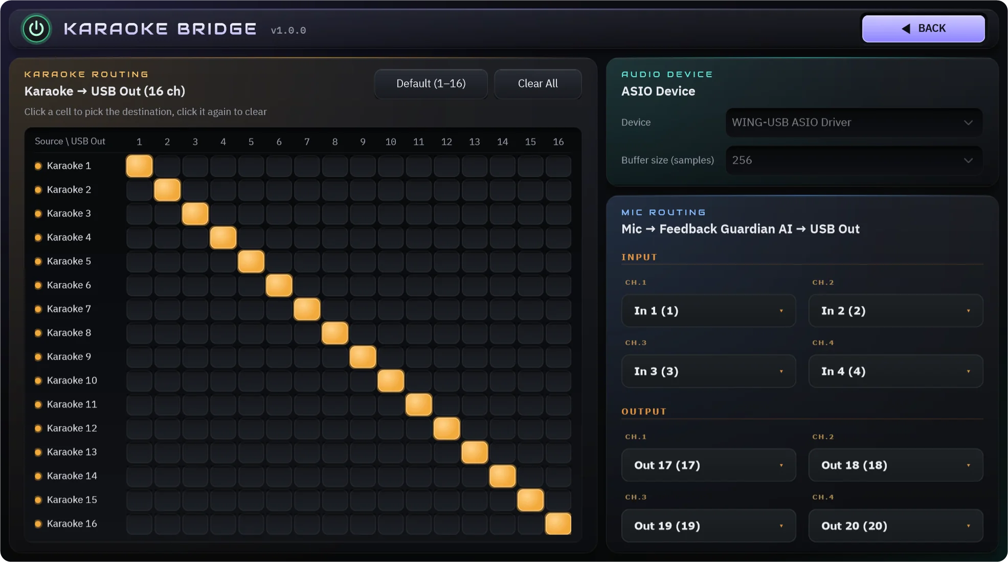 Guardian Karaoke Bridge setting page